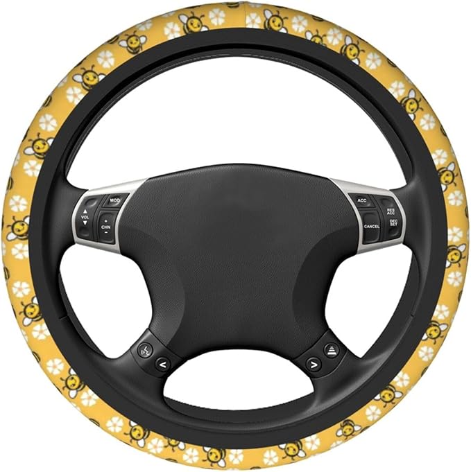 Bee Steering Wheel Cover for Women Men Girls Car Accessories Decor Anti-Slip Neoprene Auto Steering Wheel Covers Protector Universal 15 Inch