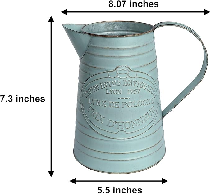APSOONSELL Shabby Chic Metal Jug Vase Pitcher Flower Holder for Home Decoration