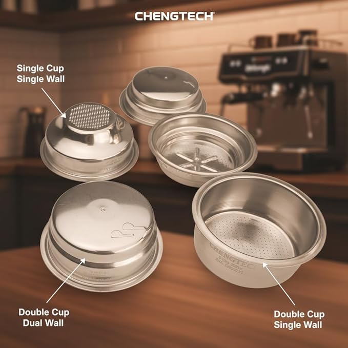 Stainless Steel Coffee Filter, 51mm Double Cup (Dual Wall/Pressurized) Compatible with DLG EC885/9155/9255/9355/9555/9665/9865, SMEG & EUPA Coffee Machine