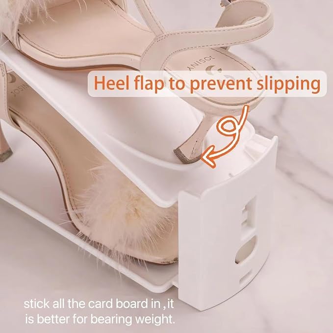 12 Pack Shoe Slots Organizer Adjustable Level Shoe Stacker Holder Storage Space Saving Sneakers Display Tray Rack for Closet (White, 12Pack)