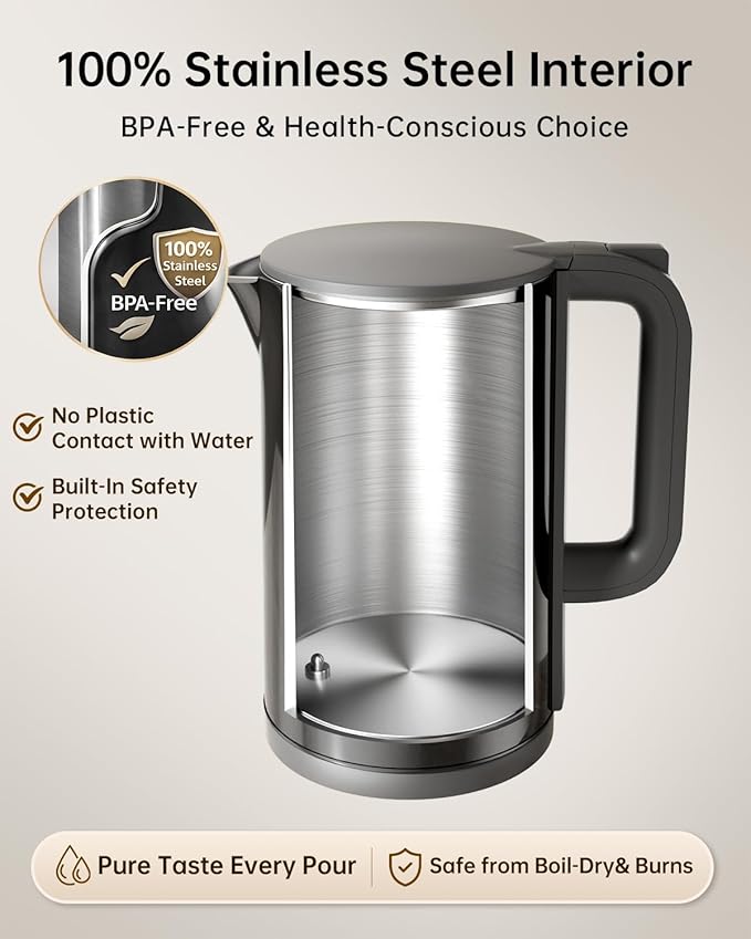 Electric Kettle with Temperature Control, 1.7L Stainless Steel Hot Water Kettle, 5 Presets for Tea & Coffee, 2H Keep Warm, Fast Boil, Auto Shut-Off & Boil-Dry Protection, Cordless Tea Kettle, Black