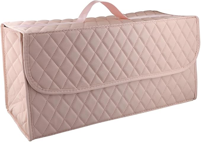 Trunk Organizer for Car,Foldable Car Organizer Back Seat,Tool Storage Organizer for Suv,Car Trunk Organizer and Storage for Sedan (Leather-Pink, 19.9 inch*9.5 inch)