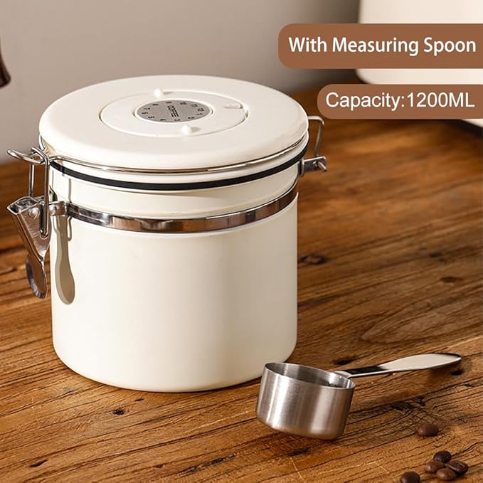 Stainless Steel Coffee Canister, 40 fl oz, Airtight Lid with CO2 Valve, Perfect for Bean, Ground & Tea Storage - Coffee Lovers Essential