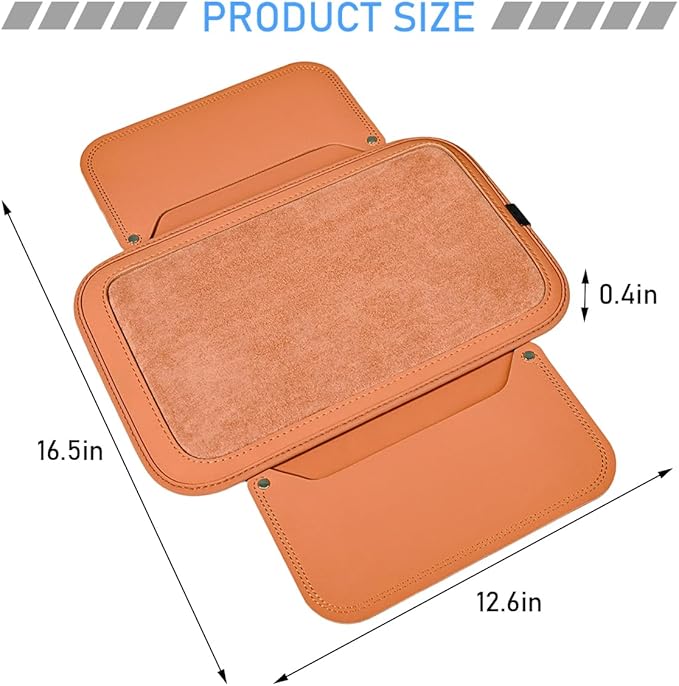 Car Center Console Cover, Leather Furry Fluffy Armrest Seat Box Cushion Pad with 2 Storage Bags, Comfortable Auto Interior Middle Console Protector, Compatible with Most Vehicle (Orange)
