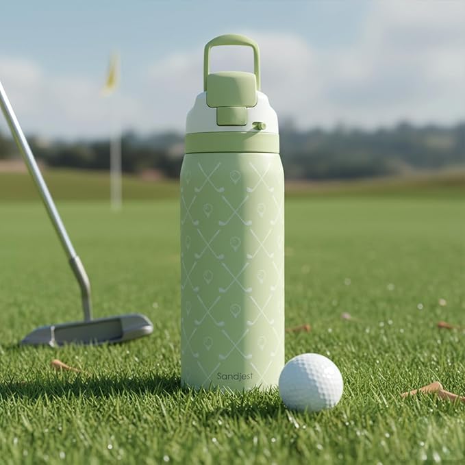 Golf Insulated Stainless Steel Water Bottle with Straw for Sports and Travel, 32oz, Gifts for Golf Lover Women Girls Friends Teens Birthday Christmas