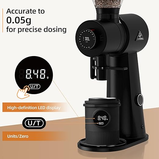 Coffee Dosing Cup with Scale - Rechargeable Espresso Scale 0.05g Precision, 304 Stainless Steel Coffee Scale Coffee Grinder Powder Cup Compatible with 58mm Portafilter