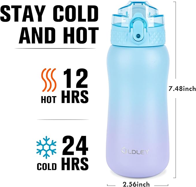 OLDLEY Insulated Kids Water Bottle, 12oz, Stainless Steel, Double Wall Vacuum, Leak-Proof, School Travel, Ombre Blue-purple
