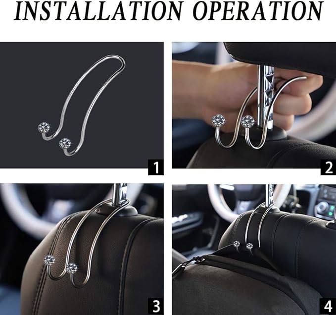 SAVORI Auto Hooks Bling Car Hangers Organizer Seat Headrest Hooks Strong and Durable Backseat Hanger Storage Universal for SUV Truck Vehicle 2 Pack (Gey)