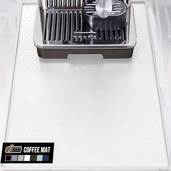 GORILLA GRIP Silicone Coffee Mat, 18x28, Espresso Machine Bar Accessories, Keep Kitchen Counters Clean, Stays in Place, Waterproof and Heat Resistant Dish Drying Mats, Home Decor Essentials, White