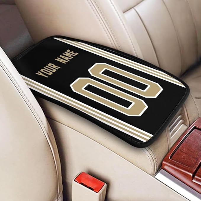 Custom Car Armrest Cover,Add Personalized Name and Number As Gifts for Loyal Football Fans,American Football Auto Center Console Pad Car handrail Box Cushion,Fit for Most Car Seat Box Cover Protector