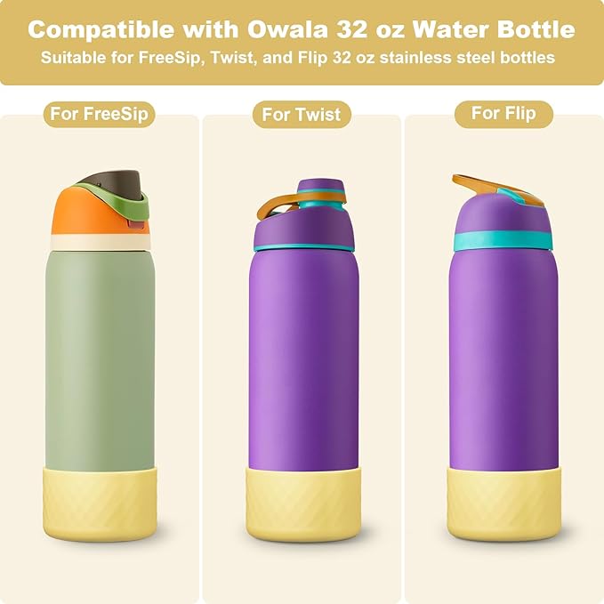 2PCS Silicone Water Bottle Boot for Owala 24oz 32oz 40oz, Anti-Slip Protective Sleeve Bottom Bumper Protector for FreeSip, Twist, and Flip Stainless Steel Water Bottles