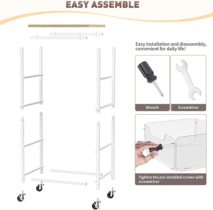 Rolling Cart with Drawers, 4-Tier Utility Cart Storage Organizer with Lockable Wheels, Metal Craft Storage Cart with Wooden Top for Kitchen, Bathroom, School, Studio, Office, Bedroom, White