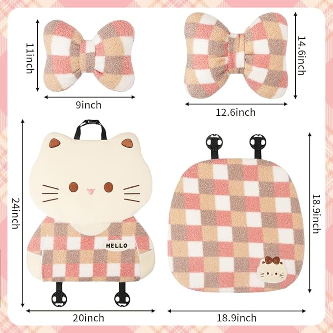 Cute Cartoon Car Seat Cushion with Back Car Neck Pillow and Lumbar Support Pillow Cute Car Seat Pillow Lumbar Pillow for Driving Fatigue Relief