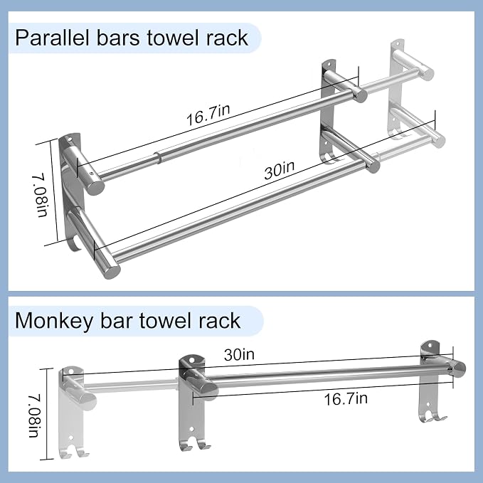 Double Towel Bar, Adjustable 28In Double Towel Racks for Bathroom | Stainless Steel Towel Bar for Bathroom Wall，Drilled-Type Bathroom Towel Holder
