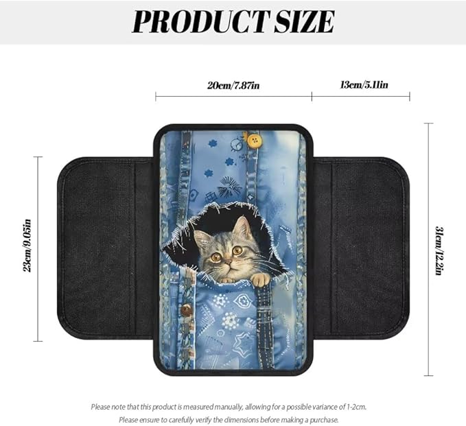 Boatee Cat Console Cover for Car Arm Rest Cover Center Console Cushion for Car Armrest Mat for Car Accessories Auto Console Organizer Armrest Storage Box Pad Middle Console Cover Blue