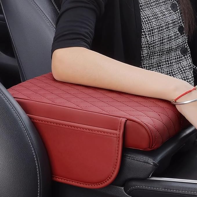 Car Armrest Cushion for GMC Sierra 1500 1999–2025 2026 GMT T1XX,Multifunctional Car Armrest Heightening Pad,Car Center Console Cover,Waterproof Nappa Leather Arm Rest Protector,Red