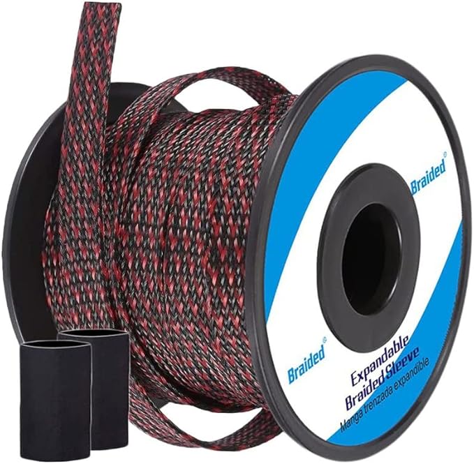 100ft - 1/4 Inch Cable Management Sleeve Protector,Wire Loom PET Expandable Wire Sleeving for Office TV Computer Home Theater Engine Bay Cord Organizer,Protect Cables from Pet Cat Dog Chewing,BlackRed