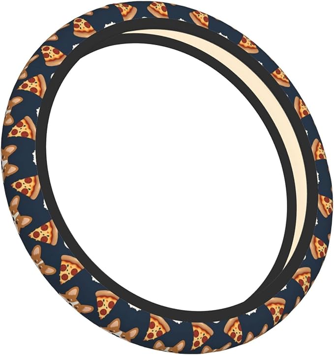 Corgi Pizza Cute Funny Dog Universal Fit Steering Wheel Cover for Car, Truck, and SUV, Durable Steering Wheel Protection