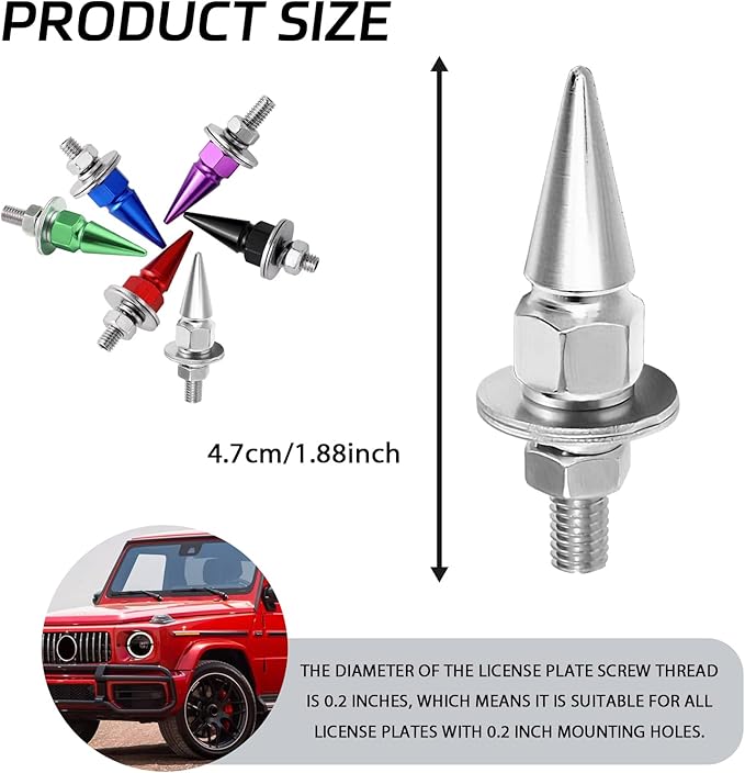 4 PCS License Plate Screws, Spike Anti Theft Motorcycle License Plate Screws Bolts Set, Aluminum Security Fasteners Kit for Car Truck Motorcycle Plate Frames, Car Decorative AccessoriesSilver