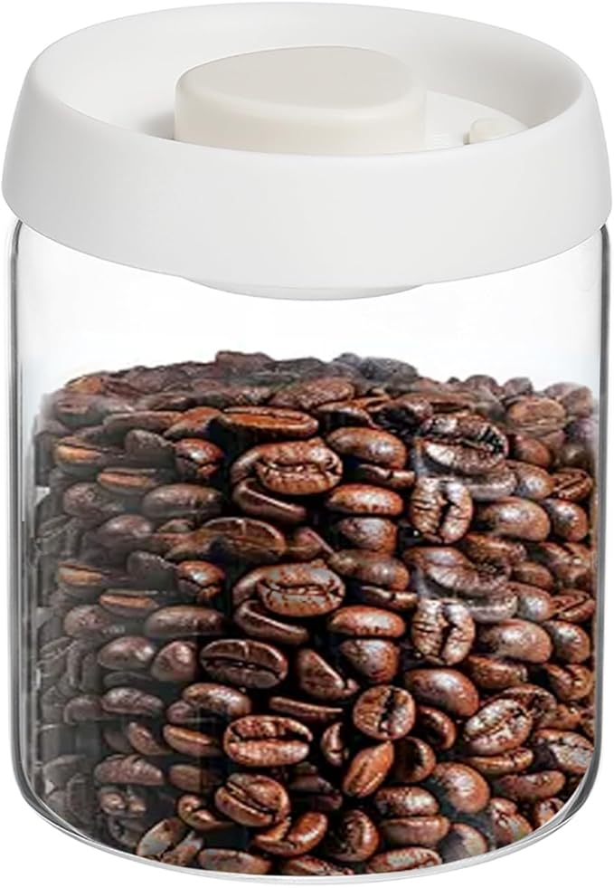uxcell Coffee Vacuum Container, 900ml/30oz Glass Coffee Bean Storage Container with Lids for Spices Biscuits Loose Leaf Tea, White