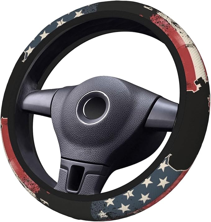 Steering Wheel Cover Polyester Thick Non-Slip Car Steering Wheel Cover Protector Universal 15 Inch, American Soldiers，USA Flag
