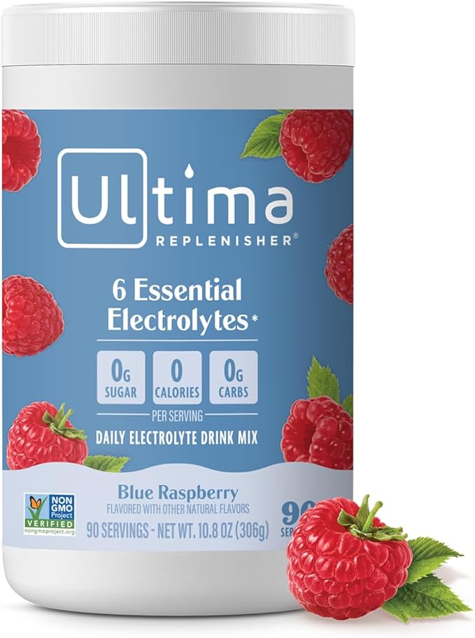 Ultima Replenisher Daily Electrolyte Powder Drink Mix – Sugar Free – Blue Raspberry, 90 Servings – Hydration Powder with 6 Electrolytes and Minerals – Keto Friendly, Vegan, Non-GMO