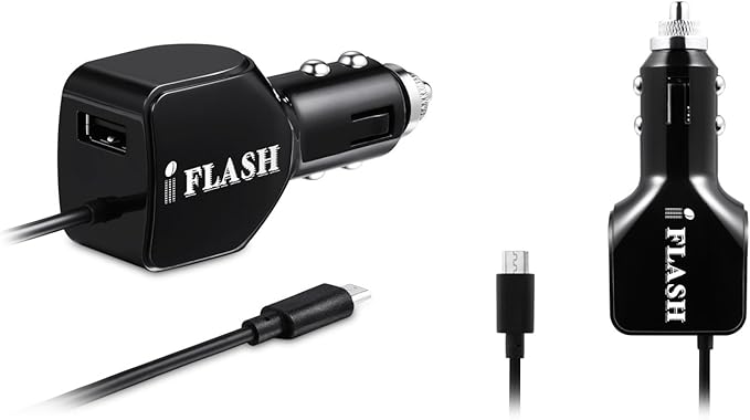 iFlash 24W / 2.4A + 2.4A (4.8A max) Portable Dual Port USB Car Charger with Built-in Micro USB Cable Compatible for Samsung Galaxy S6 Plus / S6 Edge / S6 S5 S4 S3 S2, Note 5 4 3 2, Moto X G E (Black)