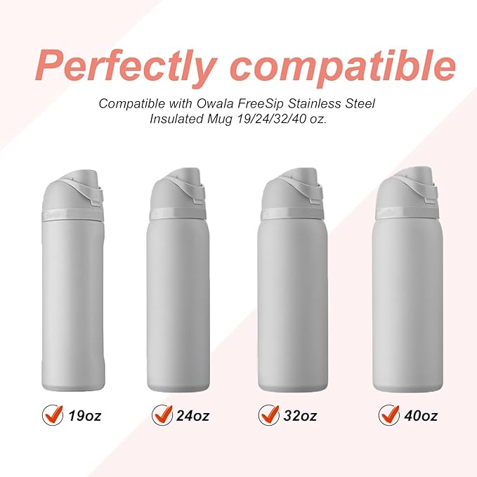 4pcs Replacement Stopper Compatible with Owala FreeSip 24oz 32oz, Water Bottle Top Lid Gasket for Owala 19/24/32/40oz Seal Bottle Cap Mouth Stopper Part Silicone Plug Accessories BPA-Free (Pink)