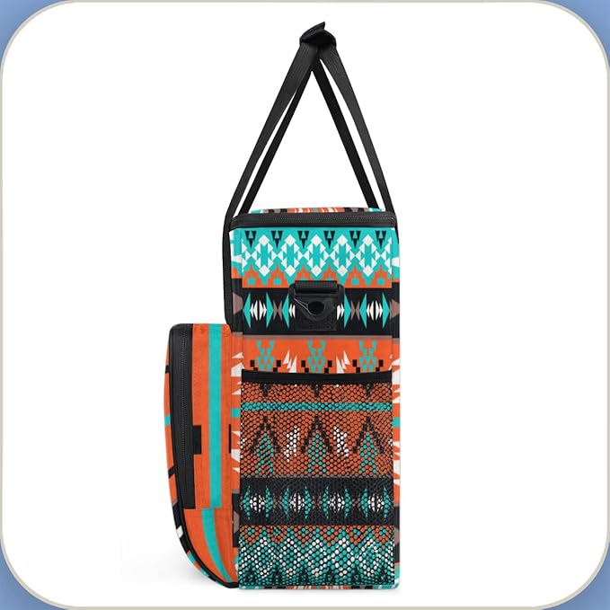 Ethnic Geometric Boho Coffee Maker Carring Bag Travel Storage Tote Bag Compatible with Keurig K-Mini or K-Mini Plus Portable Single Serve Coffee Brewer Case with Pockets for K-cup Pods