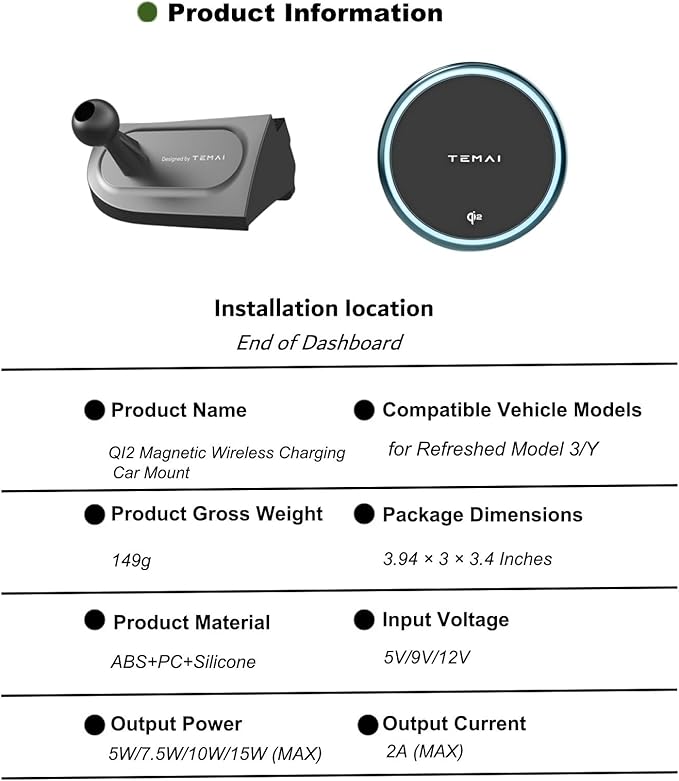 for Tesla Phone Mount Model 3 Highland 2024-2025 & Model Y Juniper 2025, 15W Qi2 Wireless Charger Strong Magnetic Holder, Fixed Driver Left Air Vent for 4-6.9" Smartphones, Anti-Slip