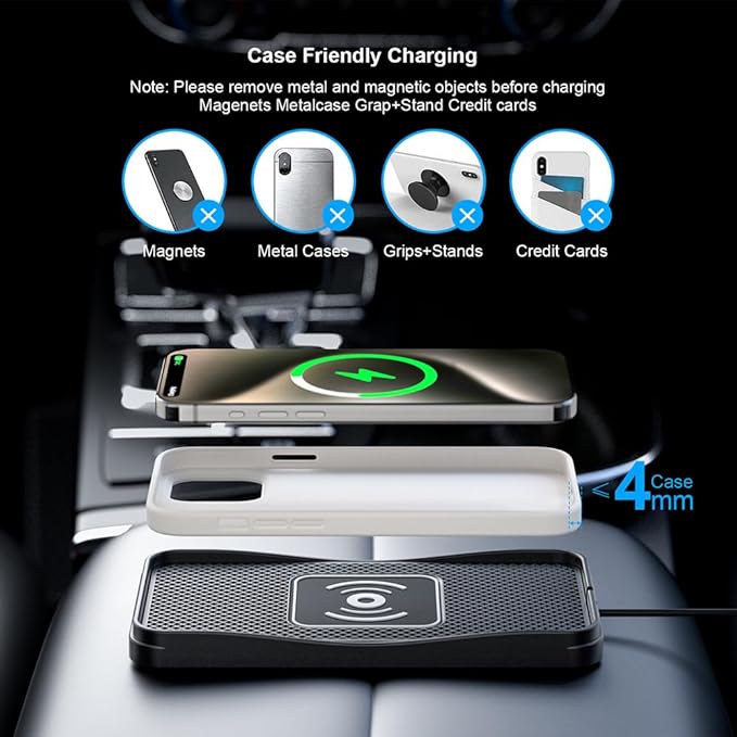 Wireless Car Charger Pad for Subaru Crosstrek 2013-2026, Type-C/USB 20W Car Wireless Charger Non-Slip Phone Charging Pad Car Accessories,A 30cm Cable Type-C Plug