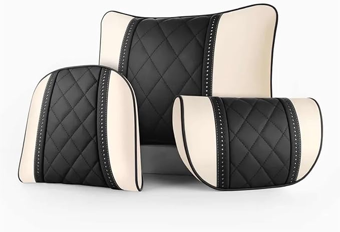 Car seat headrest Leather Car Fit for Seat Rest Cushion Headrest Car Neck Pillow Fit for BMW (Color : Brown-01)