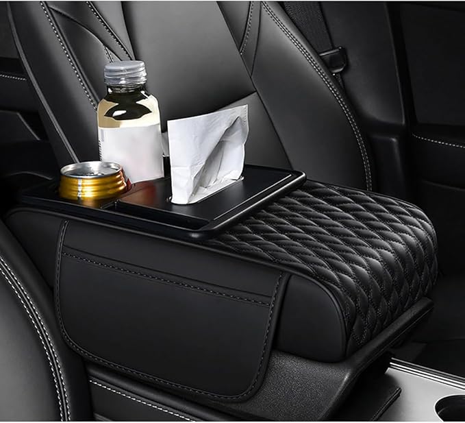 Car Center Console Cover for Jeep Wagoneer Wrangler Grand Cherokee Grand Commander,Multifunctional Auto Armrest Cushion Pad Armrest Middle Console Cover Interior Accessories,Black