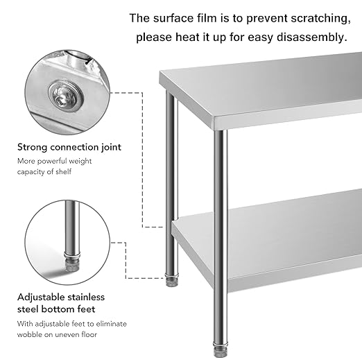 NSF 24 x 12 Inches Stainless Steel Table for Prep & Work, Commercial Heavy Duty Food Prep Worktable with Undershelf for Restaurant, Hotel，Small Kitchen, Food Truck, Home Bars