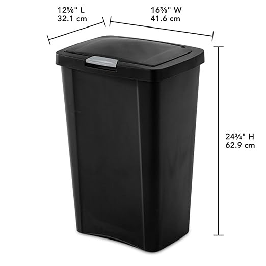 Sterilite 4 Pack Kitchen Trash Can - 13 Gallon TouchTop Wastebasket with Titanium Latch, Black