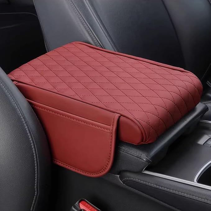 Car Armrest Pad for Ford Bronco Sport (CX430) 2021 2022 2023 2024 2025 2026 Leather Armrest Box Mat Center Console Cushion Pad Universal Armrest Seat Box Cover Protector,Red