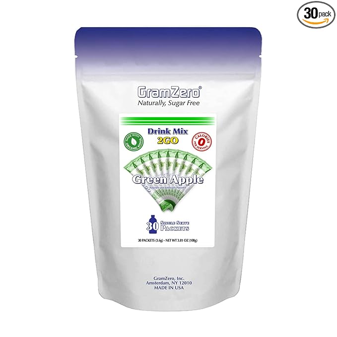 GramZero 2GO Sticks - Green Apple, Zero Calorie Sugar Free Drink Mix, Stevia Sweetened, Great For Nutrition Club Loaded Tea To Go Kits