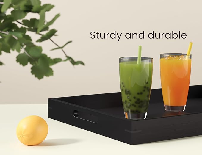 Bamboo Set of 2 Serving Tray with Handles,Decorative Trays Platter,Breakfast Tray in Bed,Food Drinks Tray for Eating,Working,Storing(Black)