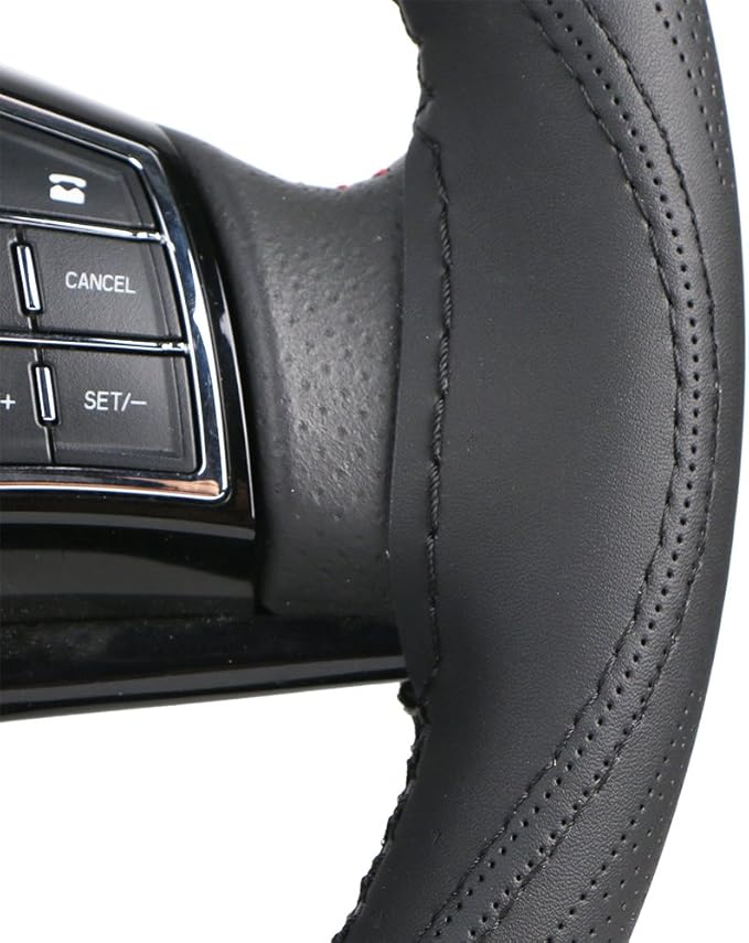 Micro Fiber Leather Car Steering Wheel Cover Stitch On Wrap with Needle & Thread Anti-Slip Auto Steering-Wheel Case DIY 14 Inch for Honda Civic Etc.Black
