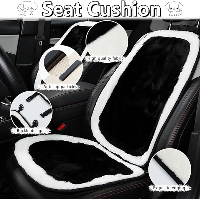 Set of 4 Car Headrest & Lumbar Support & Seat Cushion & Back Support Pillow Cute Black & White Dog Pattern Car Seat Pillow Comfortable & Durable Car Accessories Pillow for Long Sitting