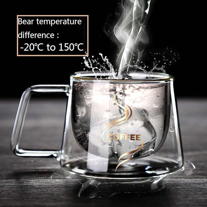 Double Wall Glass Coffee Mug With Handle Cup Heat Insulation Clear Coffee Mugs Double Layers Drinkware Tea Milk Latte Espresso Cappuccino Juice Beverages Water Iced Tea 4oz Dishwasher Safe