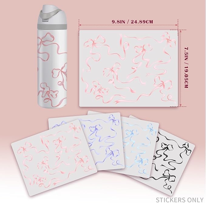 4PCS Bows Stickers for Owala Water Bottle, Stickers Waterproof Compatible with Urban Outfitters Owala Bottles, Tumbler Cup Accessories Decal Decorate (Purple Black Pink Blue, 24 OZ, Bows)