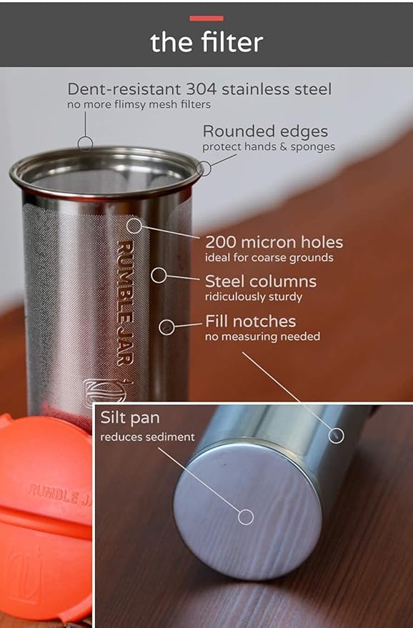 Rumble Jar - Next-Gen Cold Brew Coffee Maker for Mason Jars - 200 Micron Filter Is Ideal for Coarse Grounds & Stronger Coffee - Standalone Filter (no Mason Jar included)