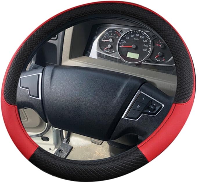 Car Van Semi Truck Trailer Bus Leather Steering Wheel Cover 15" 16" 17" 18" 19" Maximum Grip (Red,50cm/19.5in)