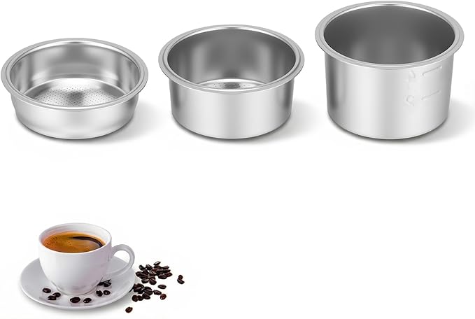 51mm Stainless Steel Coffee Filter Basket Silver Portafilter Basket Reusable Espresso Coffee Filter Pressurized Single/Double/Four Cup Single Wall Coffees Filters Machine Replacement Accessories