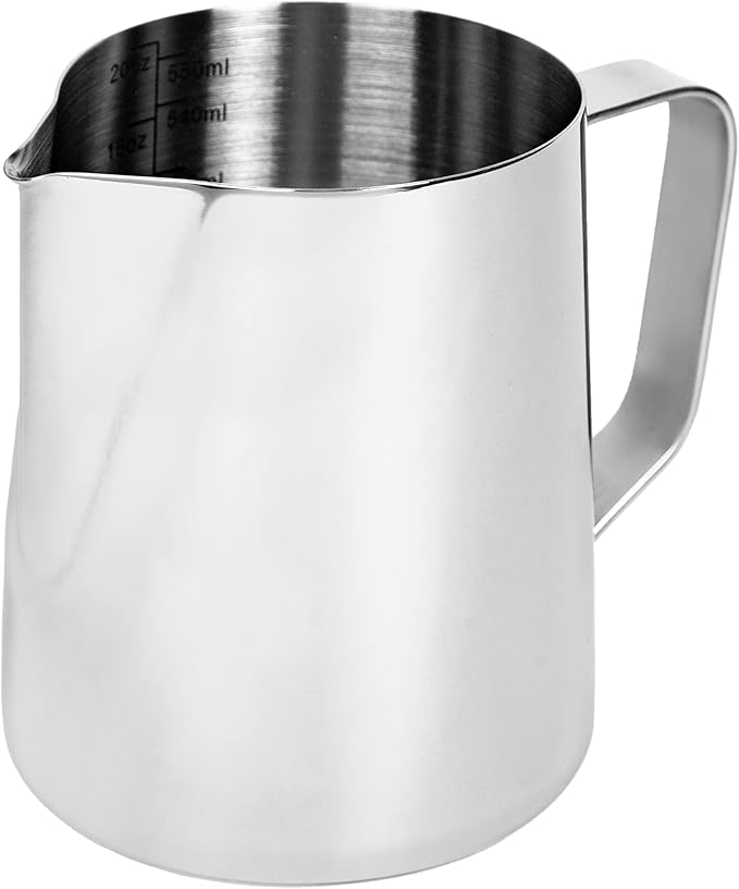 Milk Frothing Pitcher 20oz / 600ml – Stainless Steel Latte Art Pitcher with Measurement Marks, Barista Milk Frother Cup for Espresso, Cappuccino & Steaming Milk
