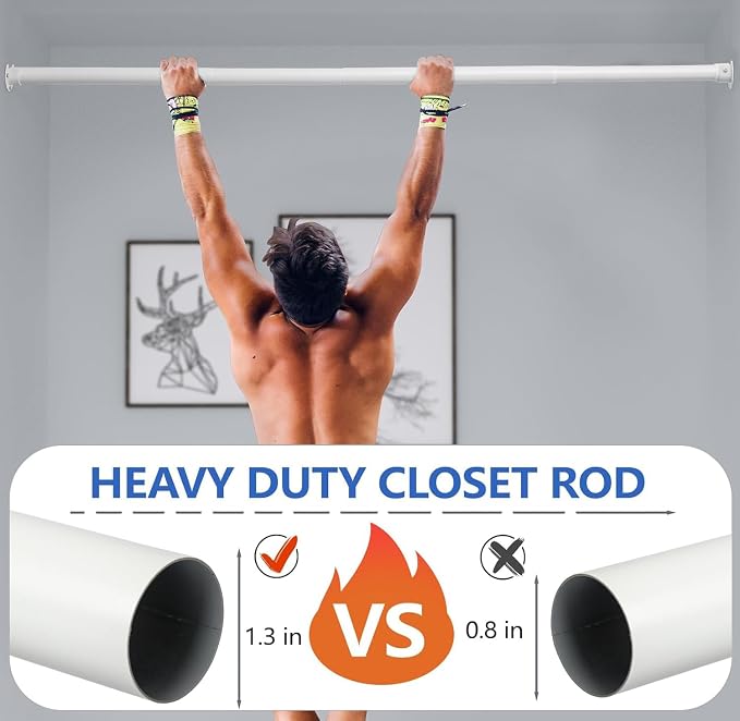 SUTINE Closet Rod, 17 to 38 Inch Closet Rods for Hanging Clothes, Heavy Duty Adjustable Closet Hanging Rod Bar White Closet Poles for Wardrobes, Closet, Bathroom, Windows,1.3 Inch Diameter