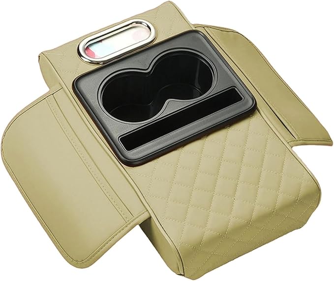 Car Armrest Cushion for Ford Focus I Sedan 1998-2001 2002 2003 2004 2005, Car Center Console Cover Armrest Pad with Cup Holder and Tissue Box, Car Accessories,Beige