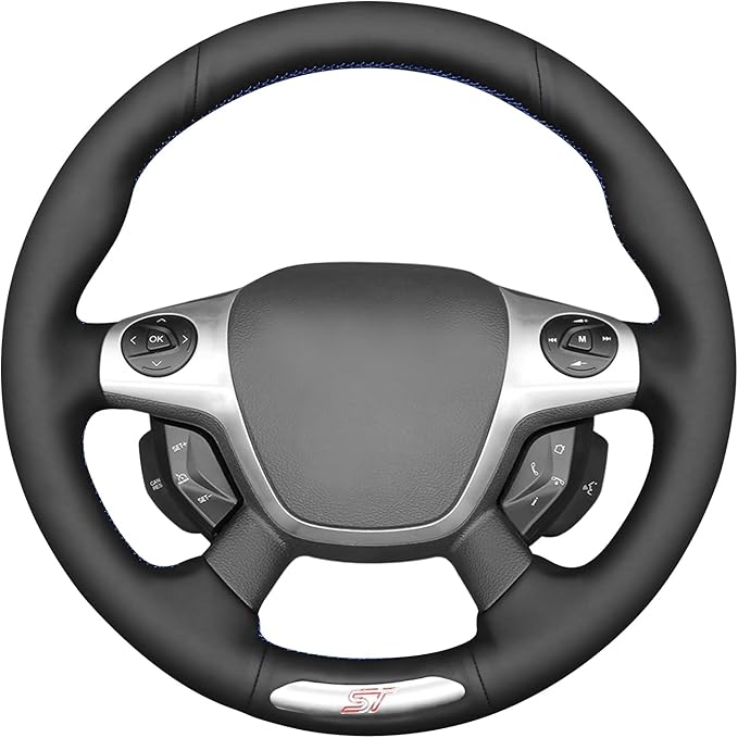 MEWANT Hand Stitch Steering Wheel Cover Fit for Ford Focus ST 2013 2014 Custom DIY Hand Sewn Black Microfiber Leather Steering Wheel Wrap Interior Accessories
