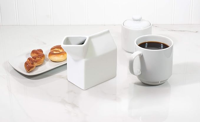 HIC Kitchen Milk Carton Creamer, Fine Porcelain, 6-Ounce, For Serving Milk, Cream, Syrup, Dressings, And Sauces